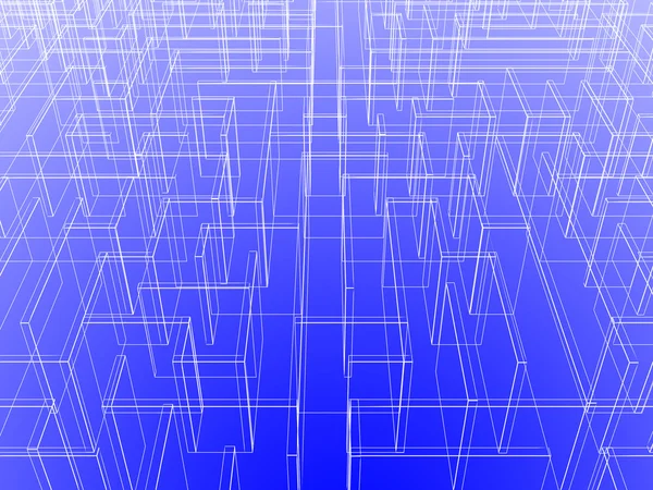 Бесконечная трехмерная иллюстрация лабиринта, проволочная рамка — стоковое фото