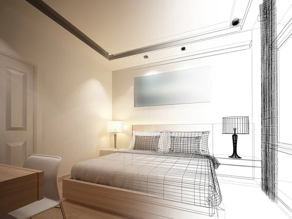 Soyut kroki tasarımı iç yatak odası — Stok fotoğraf