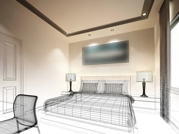 内部寝室の抽象的なスケッチ デザイン — ストック写真