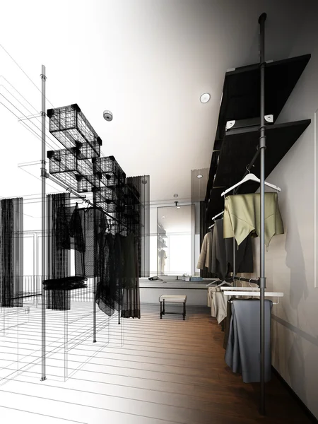 Abstract sketch design of interior walk-in closet — Stock Photo, Image