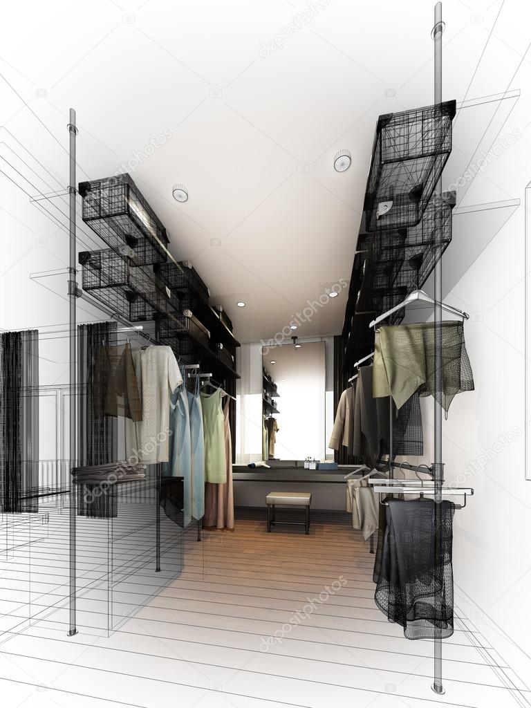 abstract sketch design of interior walk-in closet