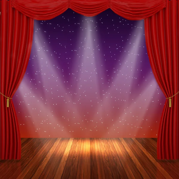 Stage with red curtains and spotlight. — Stock Photo, Image