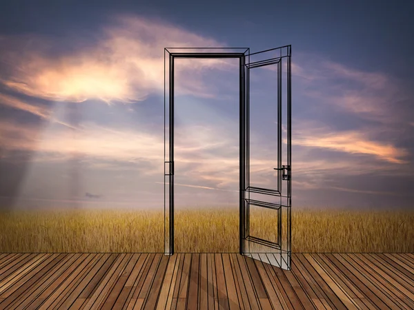 Landscape behind the opening door — Stock Photo, Image