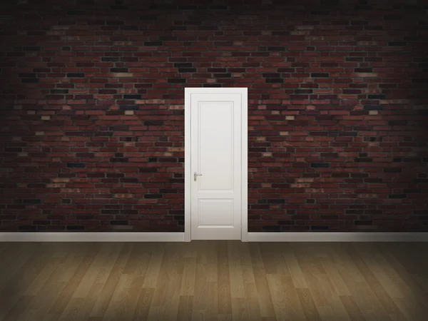Tür an Betonwand mit Holzboden, 3d — Stockfoto