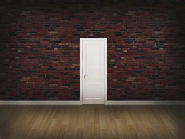 Puerta en la pared de hormigón con piso de madera, 3d — Foto de Stock