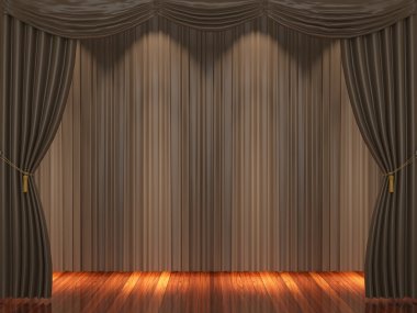 Kahverengi perdeleri ve spot ile sahne.