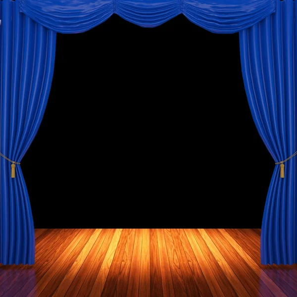 Bühne mit blauen Vorhängen und Scheinwerfern. — Stockfoto