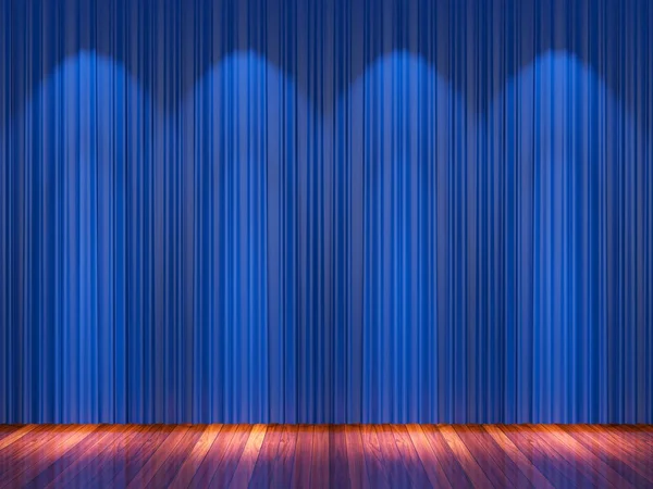 Stage with blue curtains and spotlight. — Stock Photo, Image