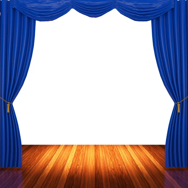 Palco com cortinas azuis e holofotes . — Fotografia de Stock