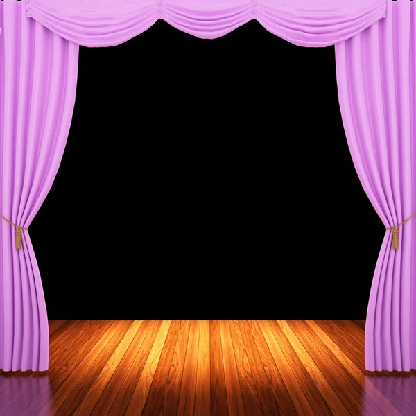 Palco com cortinas rosa e holofotes . — Fotografia de Stock