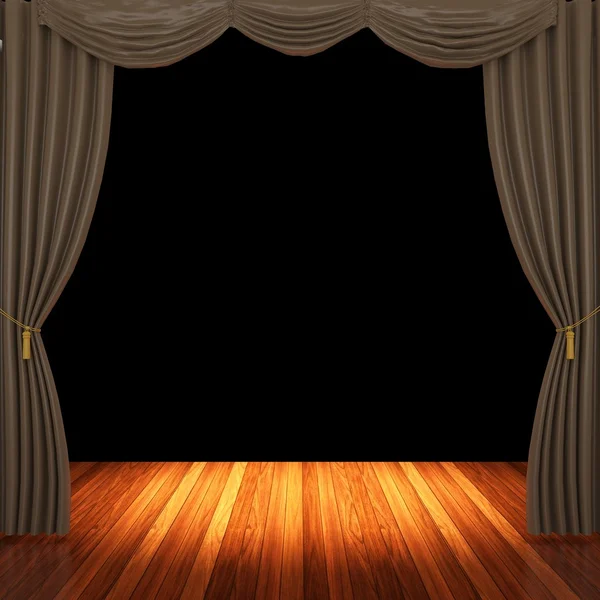 Stage with brown curtains and spotlight. — Stock Photo, Image