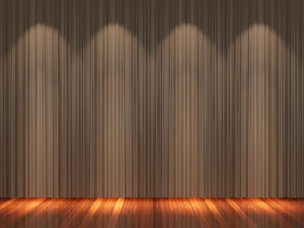 Palco com cortinas marrons e holofotes . — Fotografia de Stock