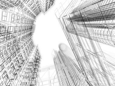 Abstract wireframe of 3D architecture. clipart