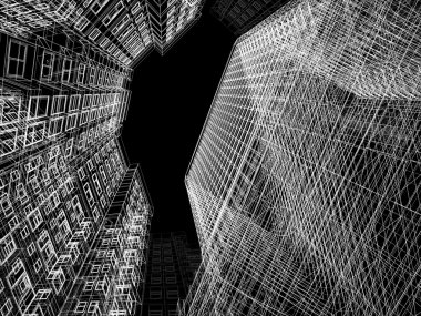 3d mimari soyut tel kafes.