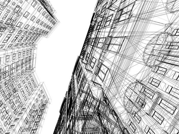 Wireframe abstrato da arquitetura 3D . — Fotografia de Stock