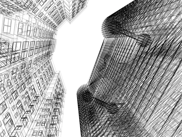 Wireframe abstrato da arquitetura 3D . — Fotografia de Stock