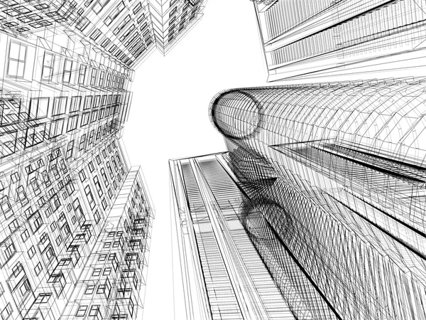 Wireframe abstrato da arquitetura 3D . — Fotografia de Stock