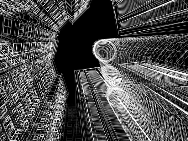 Wireframe abstrato da arquitetura 3D . — Fotografia de Stock