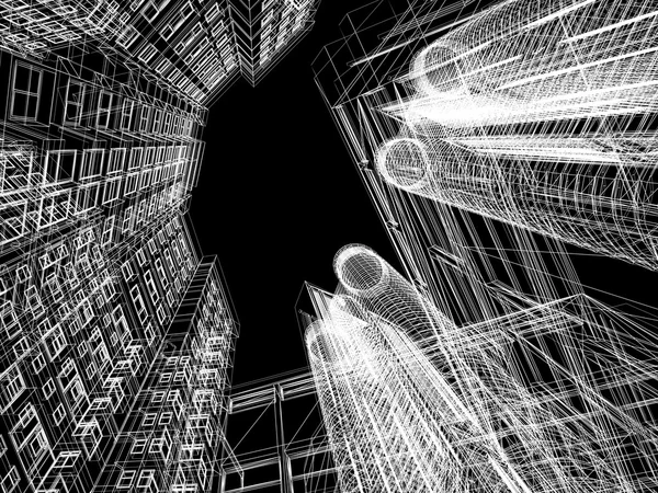 Abstract wireframe of 3D architecture. — Stock Photo, Image