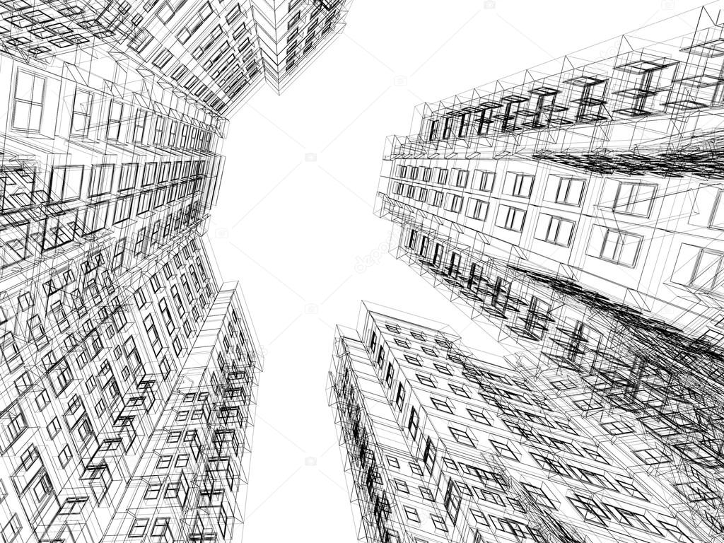 Abstract wireframe of 3D architecture.