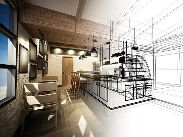 Esquisse conception de café, 3dwire frame render — Photo