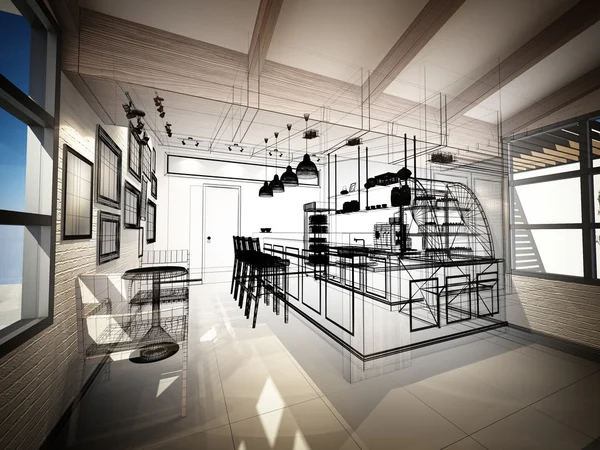 Esquisse conception de café, 3dwire frame render — Photo