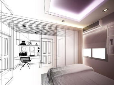 soyut kroki tasarımı iç yatak odası