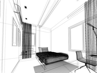 soyut kroki tasarımı iç yatak odası