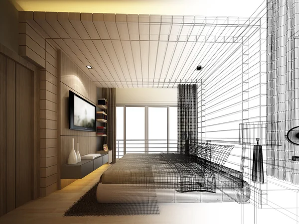 Abstract sketch design of interior bedroom — Stock Photo, Image