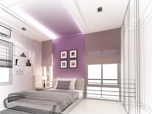 Abstract sketch design of interior bedroom — Stock Photo, Image