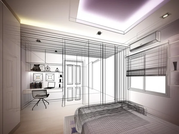 Abstract sketch design of interior bedroom — Stock Photo, Image