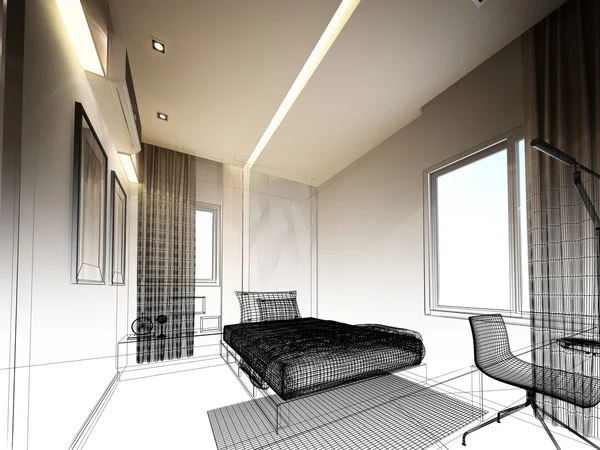 Abstracte schets ontwerp van interieur slaapkamer — Stockfoto