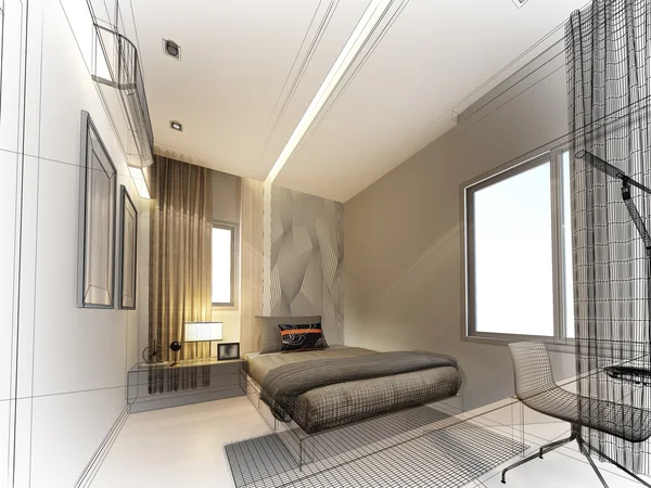 Abstract sketch design of interior bedroom — Stock Photo, Image