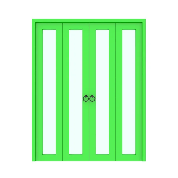 Zielone drzwi składane z grillem, 3d — Zdjęcie stockowe