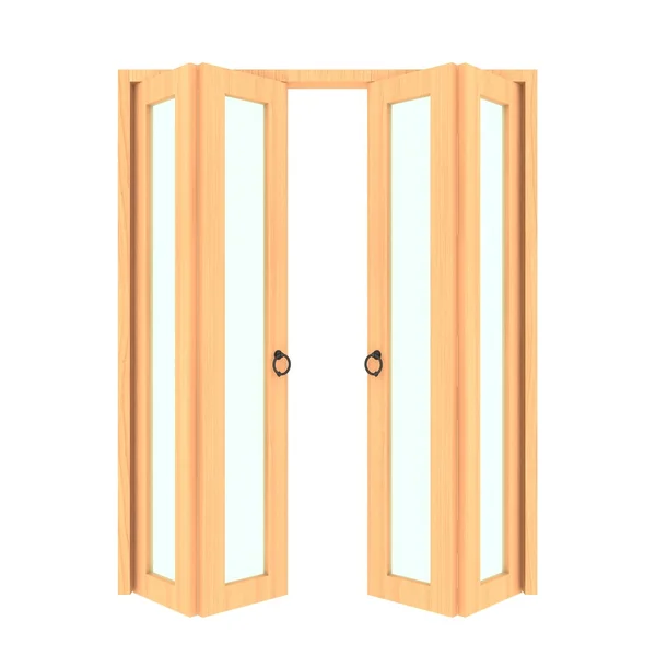 ग्रिलसह लाकूड फोल्डिंग दरवाजा, 3 डी — स्टॉक फोटो, इमेज