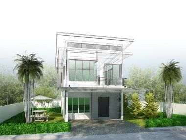 evinin, 3dwire kare render tasarım kroki