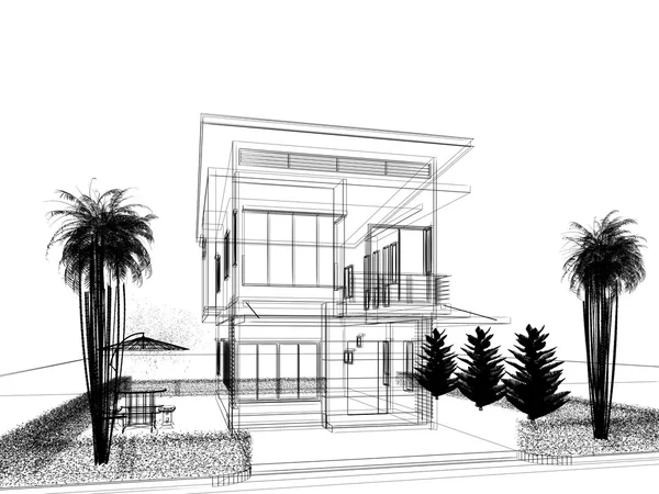 Sketch design of house ,3dwire frame render — Stock Photo, Image