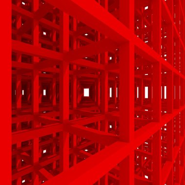 3D kırmızı sütunlar ve ışın, mimari arka plan.