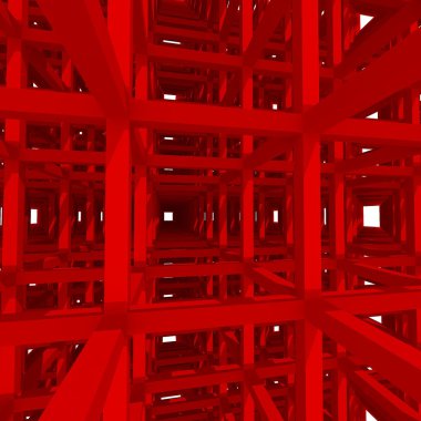 3D kırmızı sütunlar ve ışın, mimari arka plan.