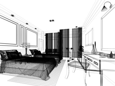 soyut kroki tasarımı iç yatak odası