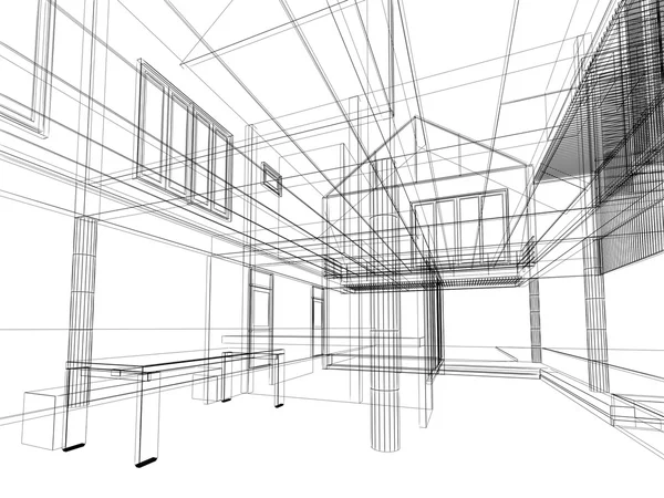 Yaşayan, 3dwire kare render tasarım kroki — Stok fotoğraf