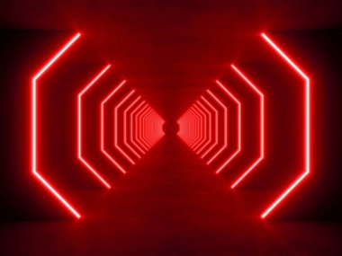 İçi boş kırmızı modern ışıklandırma, 3 boyutlu bilim kurgu kavramı