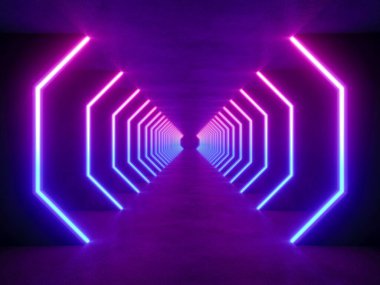 İç boşluğu olan renkli modern ışıklandırma, 3 boyutlu bilim kurgu kavramı