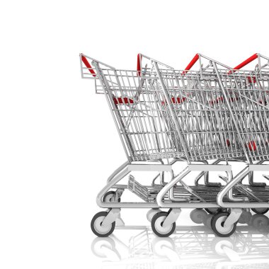 Beyaz, 3d render izole bir otopark üzerinde alışveriş sepeti