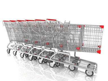 Beyaz, 3d render izole bir otopark üzerinde alışveriş sepeti
