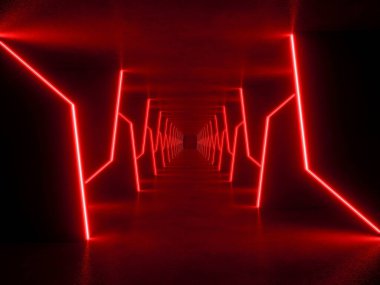 İçi boş kırmızı modern ışıklandırma, 3 boyutlu bilim kurgu kavramı