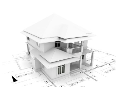 evin planı üzerinde 3D render