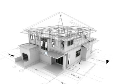 evin planı üzerinde 3D render