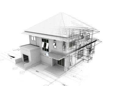 evin planı üzerinde 3D render