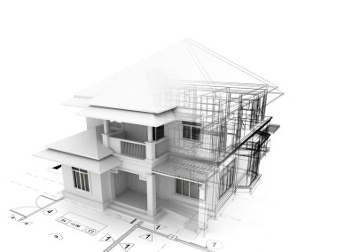 evin planı üzerinde 3D render